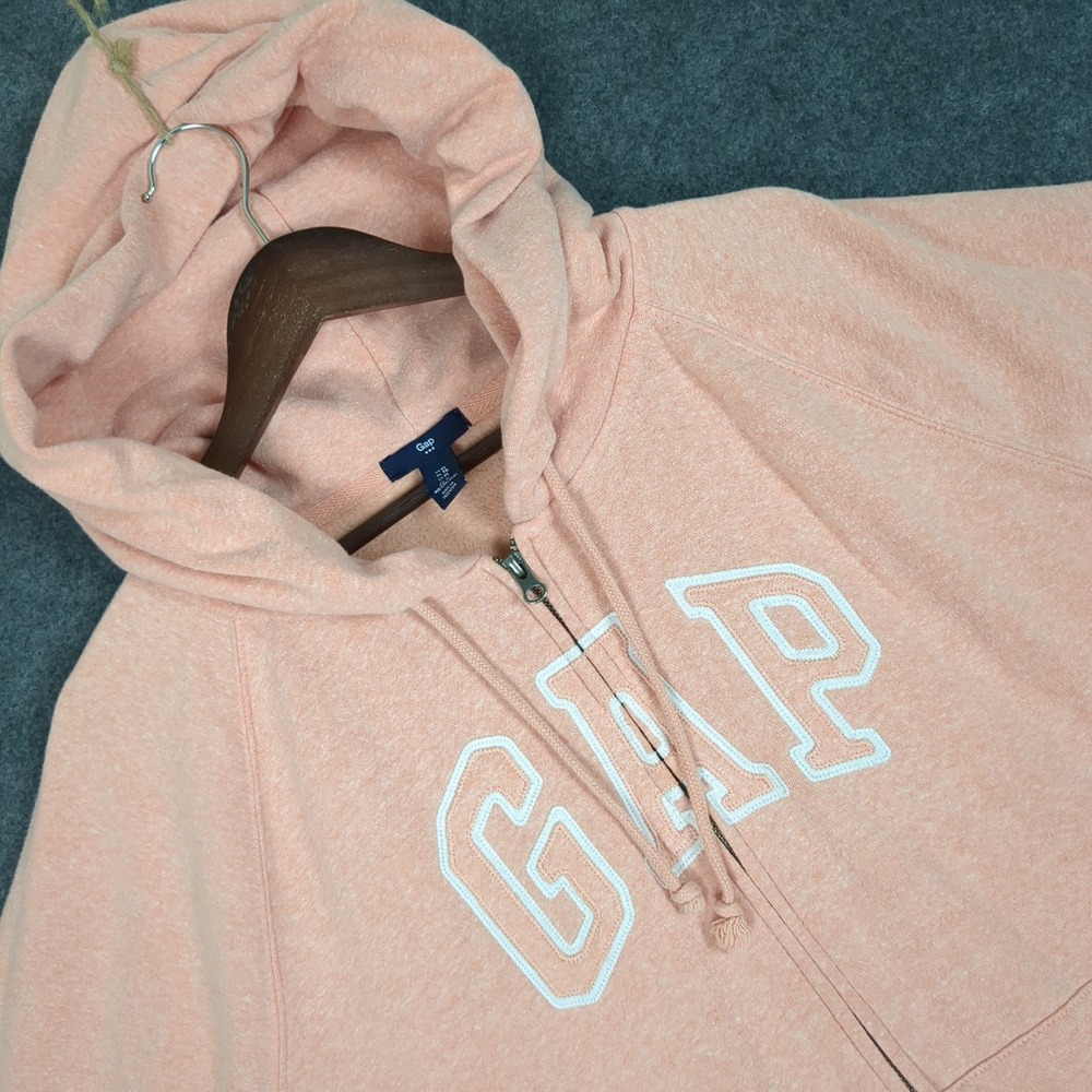 Gap Womens XL Full Zip Hoodie Peach Orange Heather Arch Logo Fleece Sweatshirt